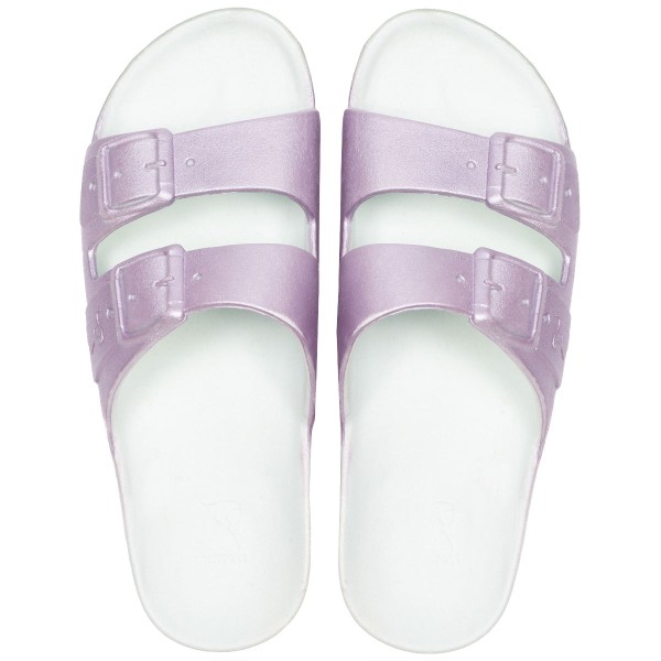 sandale cacatoès blanche brides violette vue de face